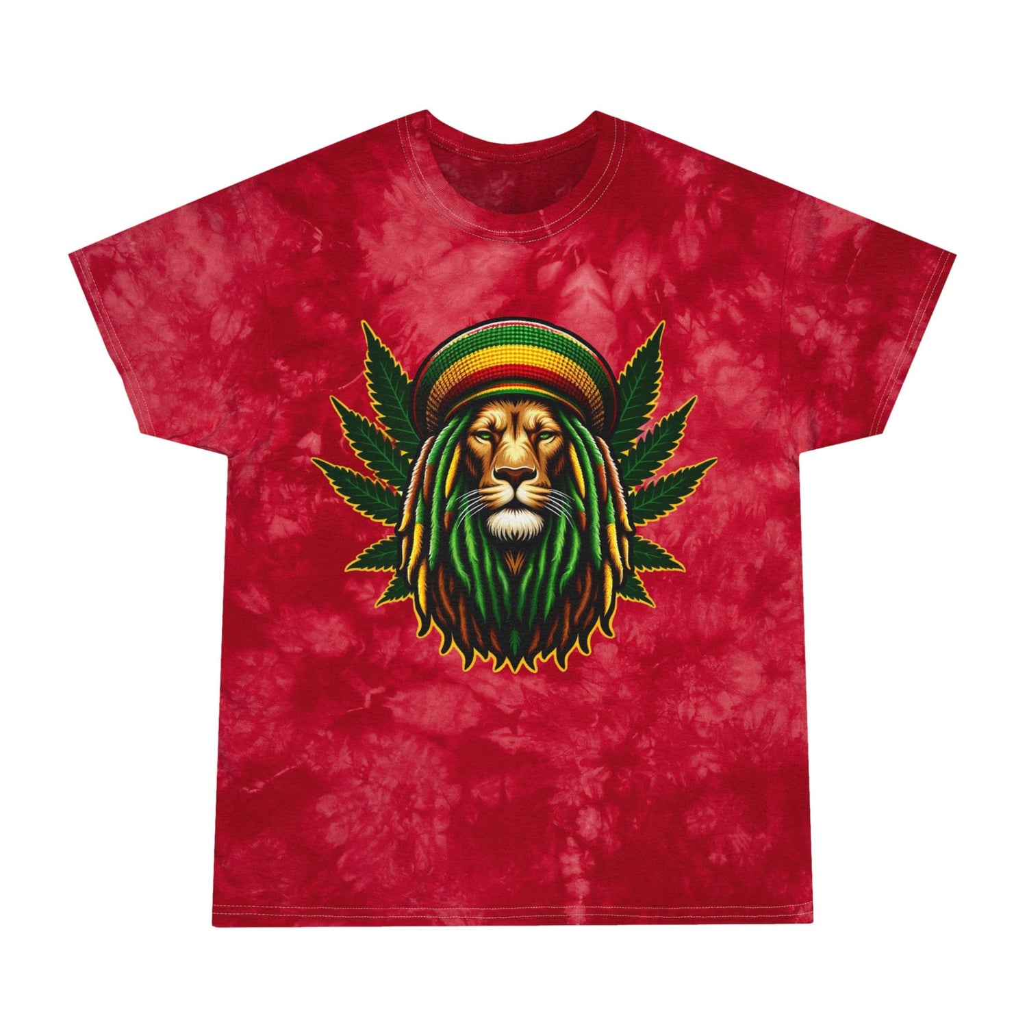 Rasta Lion Head Red Tie- Dye T Shirt