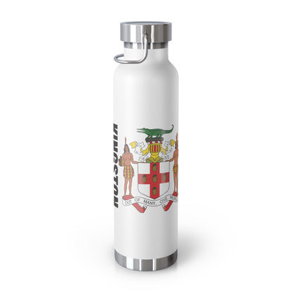 Personalized Jamaica Flag Insulated Copper Bottle - 22oz Souvenir Gift with Coat of Arms