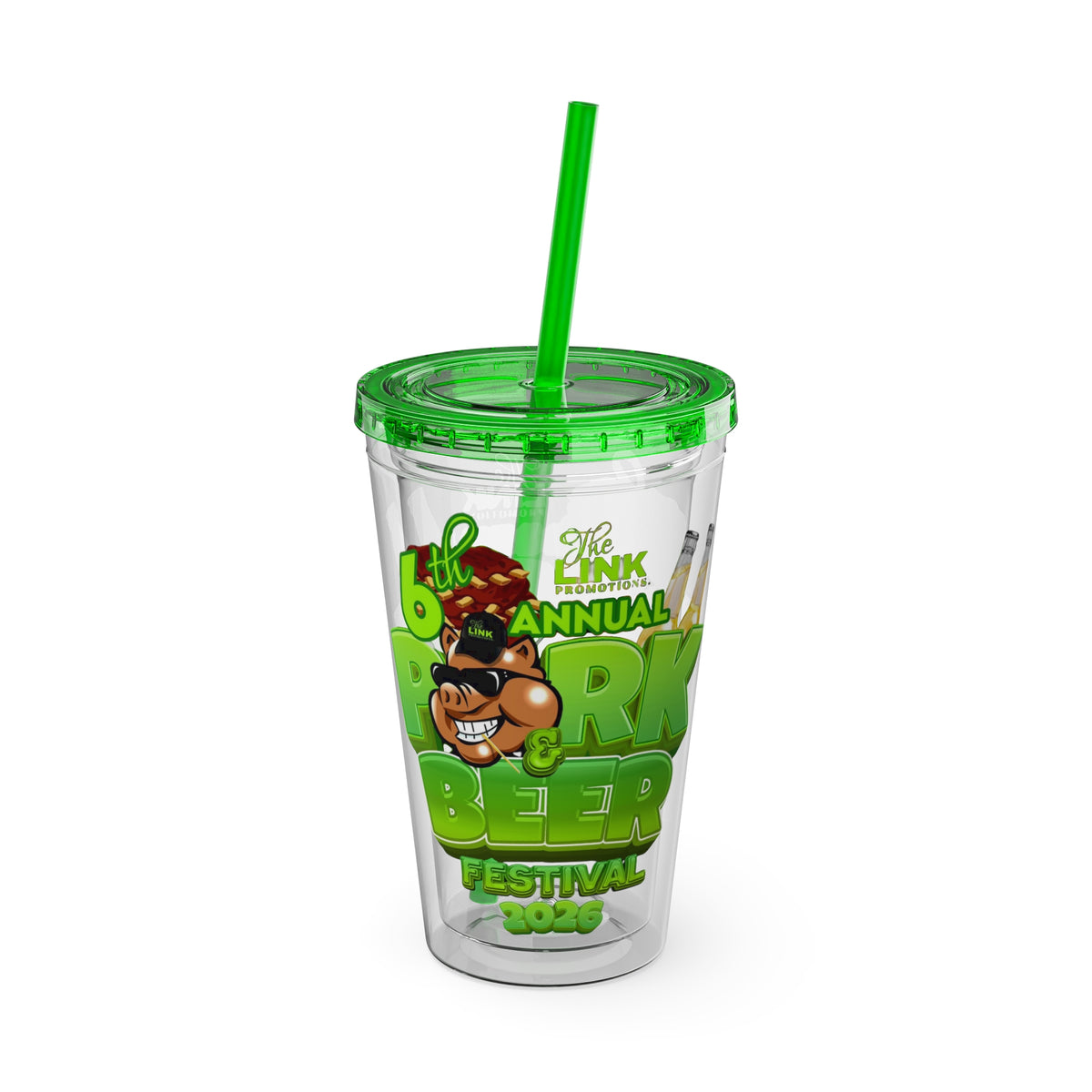 Custom Pork & Beer Festival 16oz Tumbler with Straw