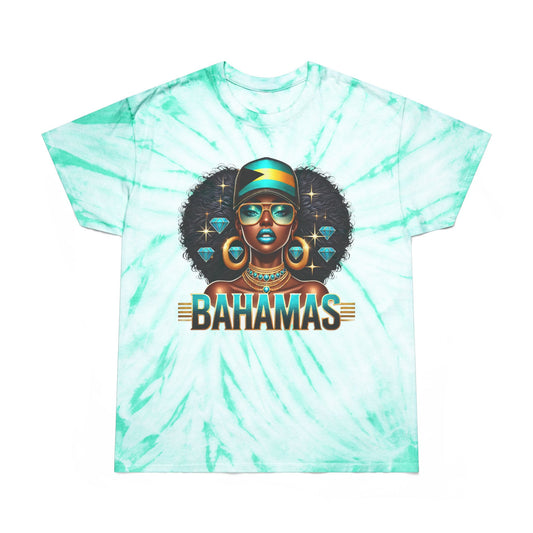 Patriotic Bahamian Woman with Bahamas Flag Design Tie-Dye T Shirt