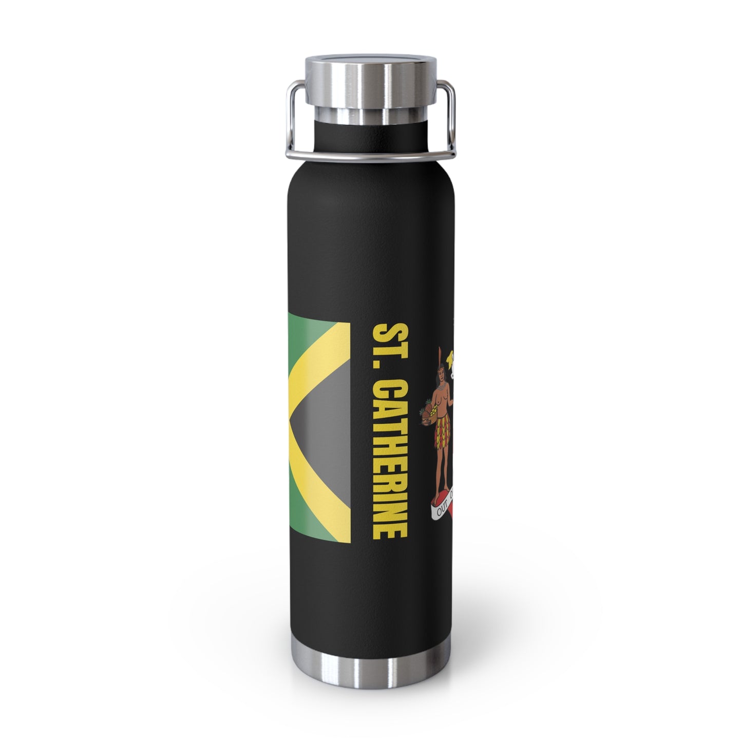 Personalized St. Catherine Copper Insulated Jamaica Flag Bottle - 22oz Souvenir & Gift