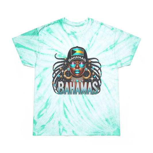 Patriotic Bahamian Woman with Bahamas Flag Design Tie-Dye T Shirt