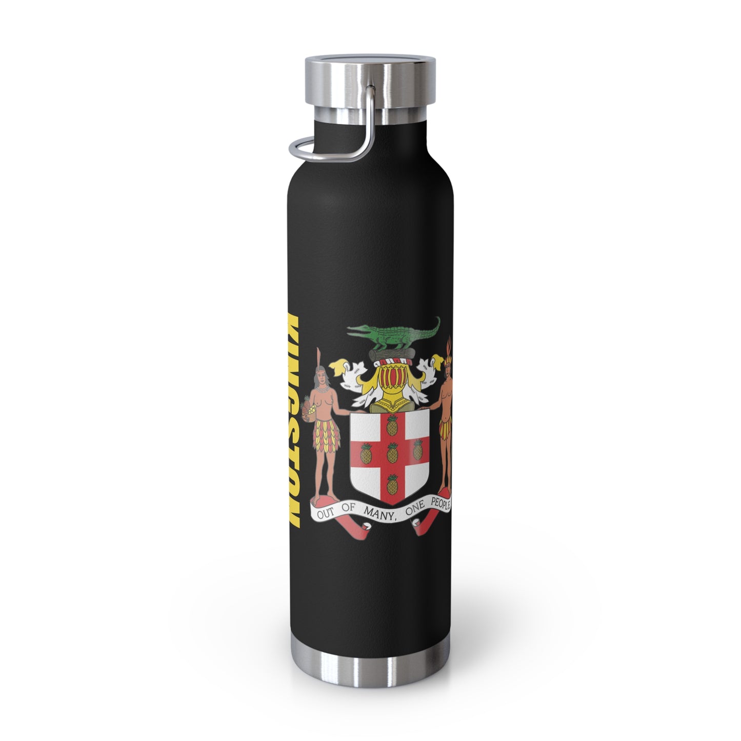 Personalized Jamaica Flag Insulated Copper Bottle - 22oz Souvenir Gift with Coat of Arms