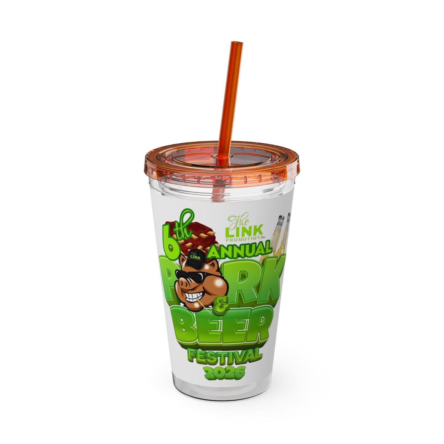 Custom Pork & Beer Festival 16oz Tumbler with Straw